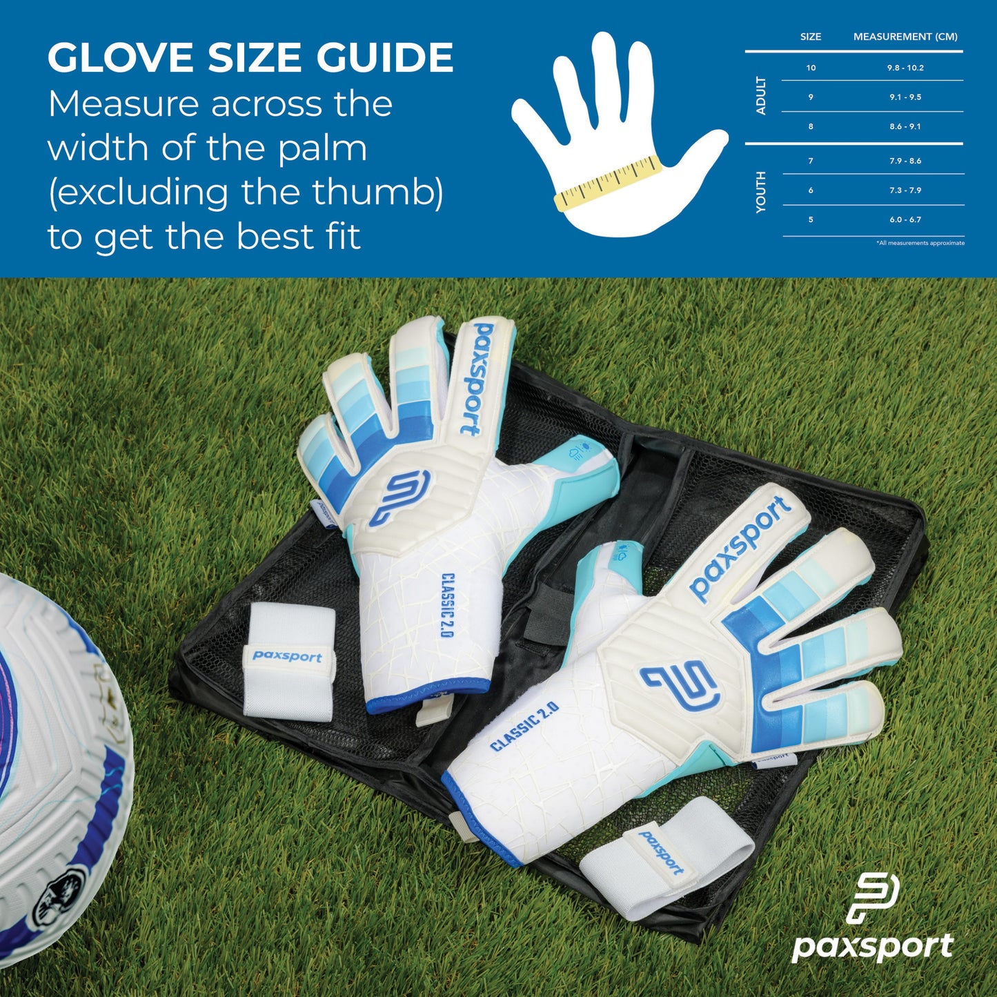 CLASSIC 2.0 | Aqua | Adult Goalkeeper Gloves | Roll Finger | Aqua Grip Latex