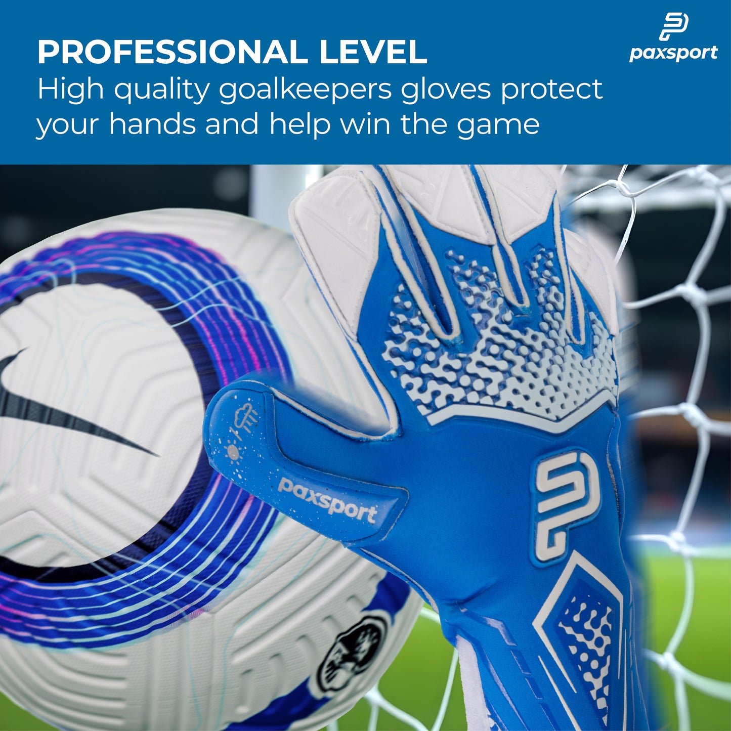 REACT | Blue | Adult Goalkeeper Gloves | Roll Finger | Sporty Grip