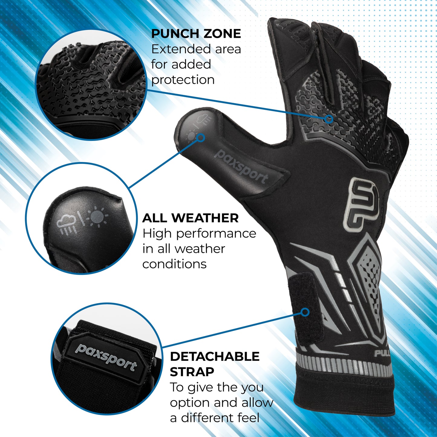 REACT | Black | Adult Goalkeeper Gloves | Hybrid Roll | Contact Grip