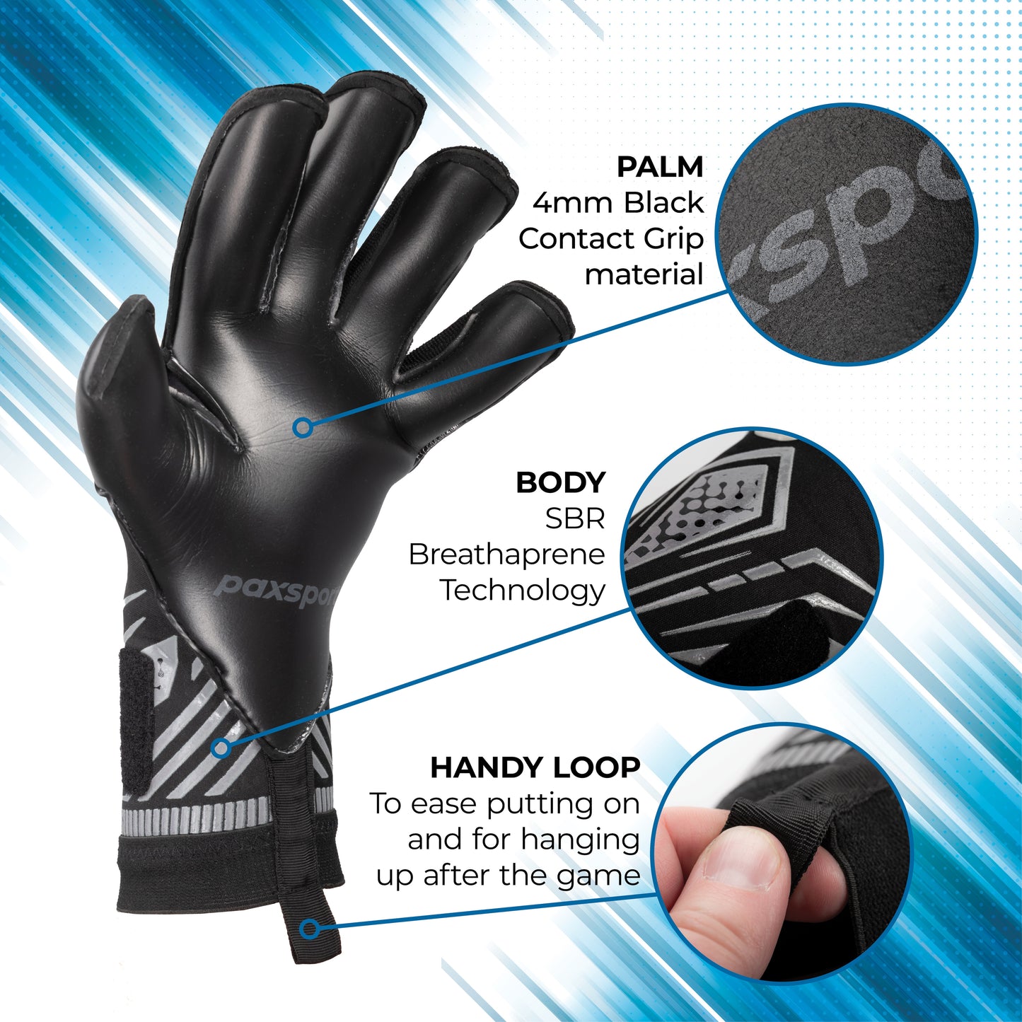 REACT | Black | Adult Goalkeeper Gloves | Hybrid Roll | Contact Grip