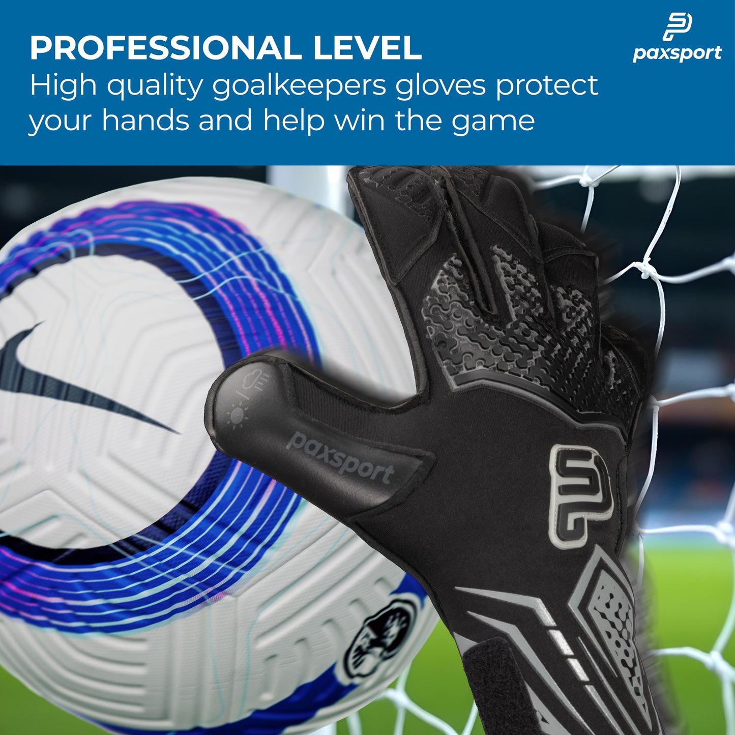 REACT | Black | Adult Goalkeeper Gloves | Hybrid Roll | Contact Grip