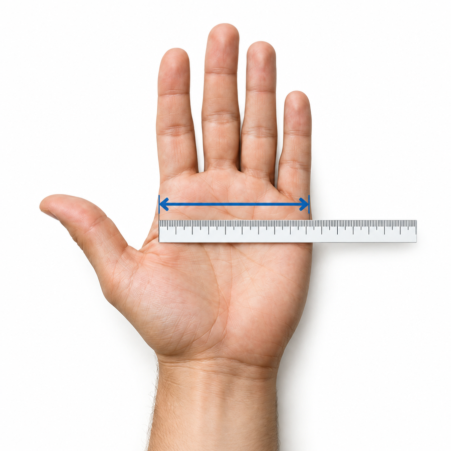 Place a ruler across your palm just below your fingers, excluding your thumb